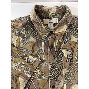 Vintage  100% Silk Uomo By NAT  Shirt Mens XL Button Up‎ Abstract All Over Print
